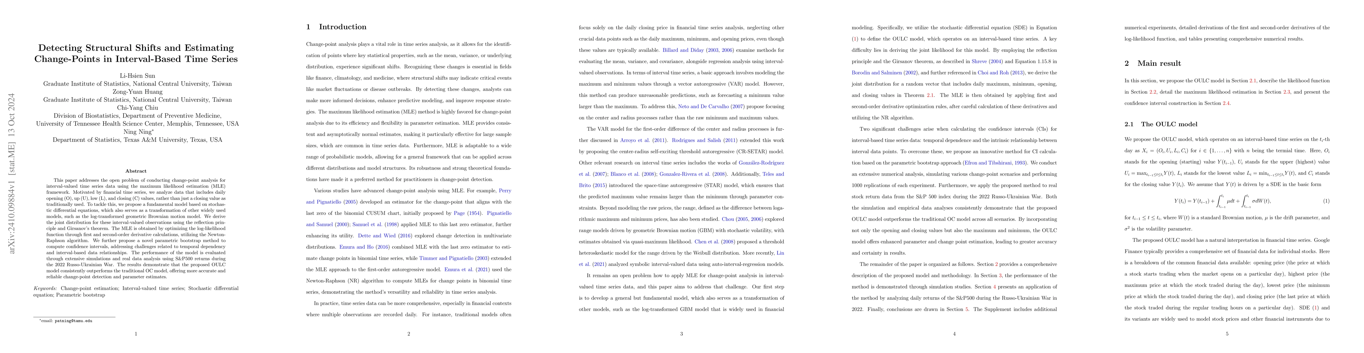 Thumbnail for Detecting Structural Shifts and Estimating Change-Points in
  Interval-Based Time Series