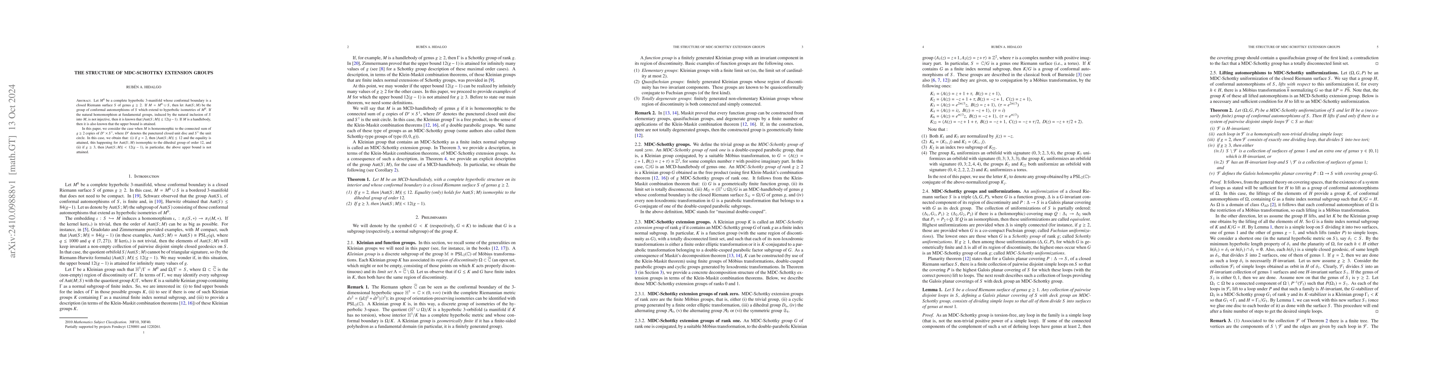 Thumbnail for The structure of MDC-Schottky extension groups