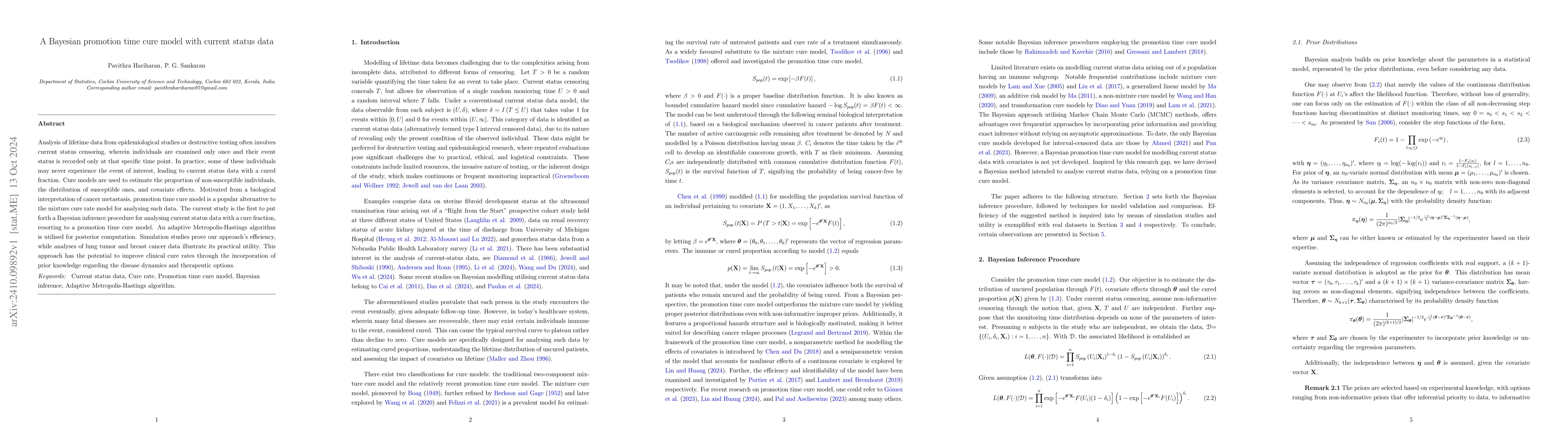 Thumbnail for A Bayesian promotion time cure model with current status data