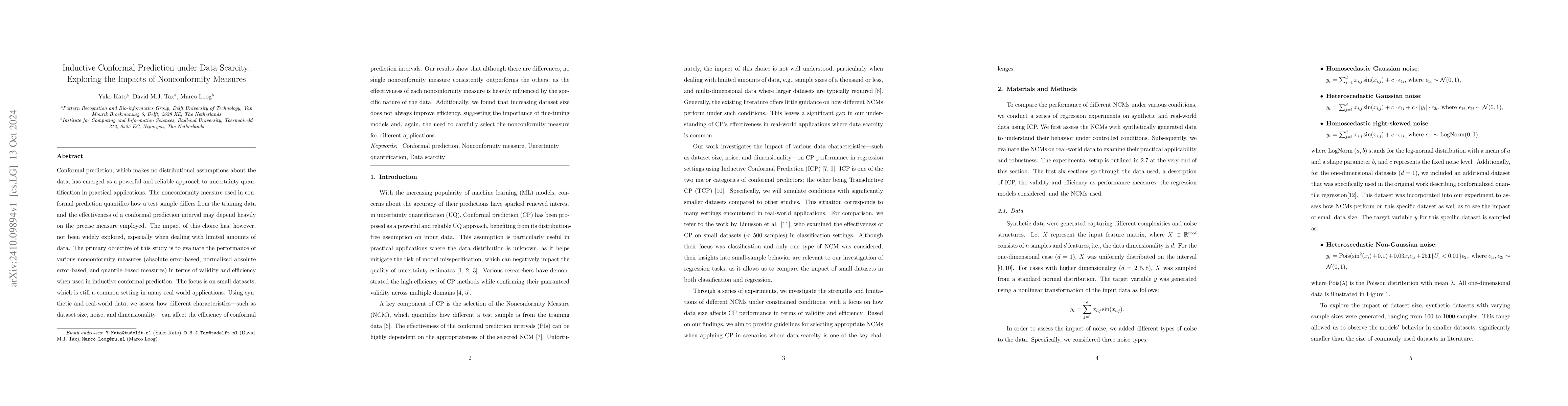 Thumbnail for Inductive Conformal Prediction under Data Scarcity: Exploring the
  Impacts of Nonconformity Measures
