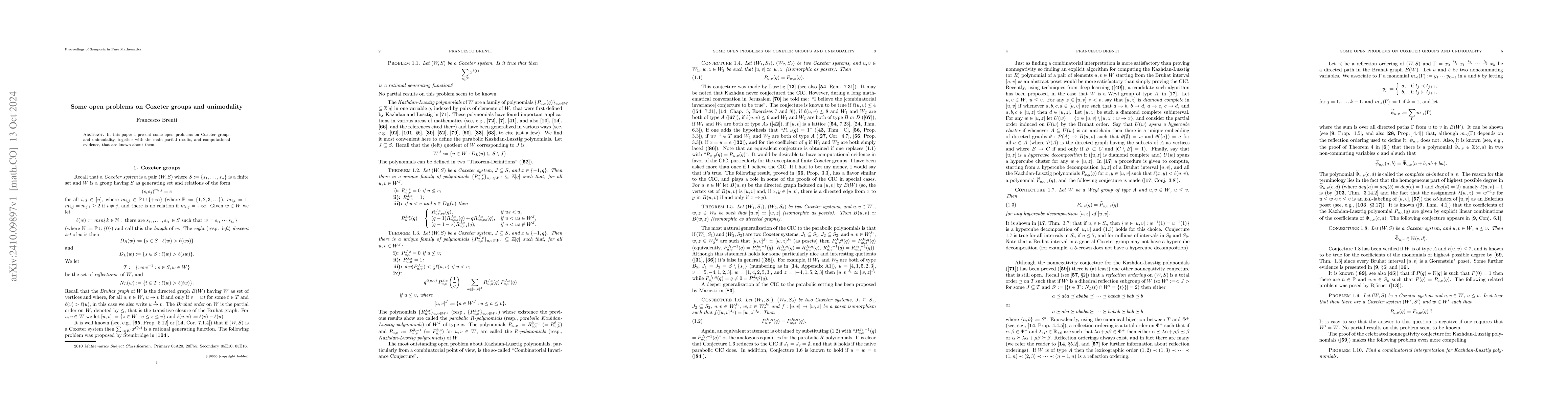 Thumbnail for Some open problems on Coxeter groups and unimodality