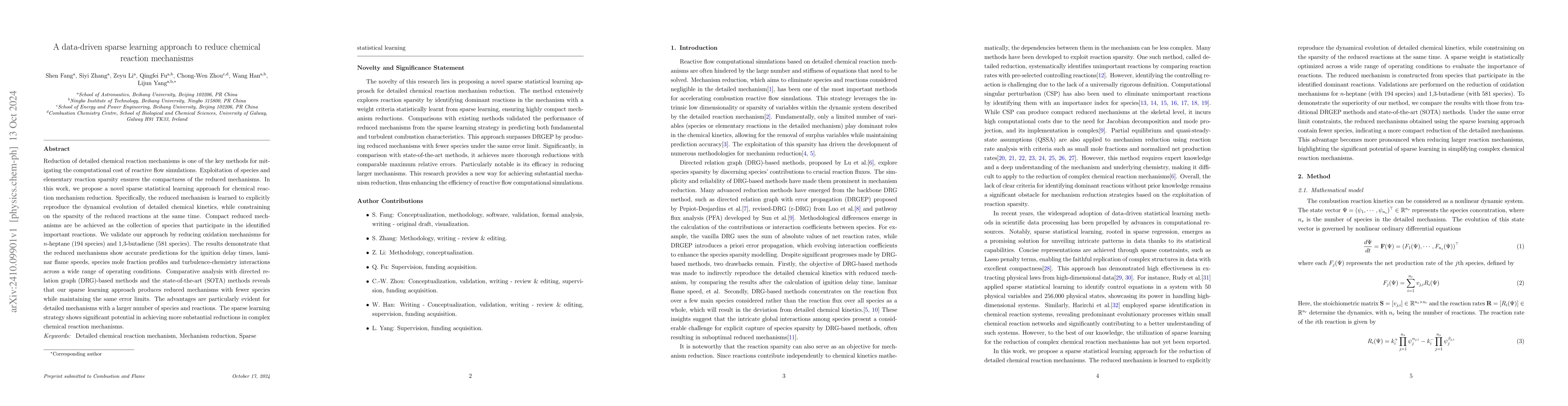 Thumbnail for A data-driven sparse learning approach to reduce chemical reaction
  mechanisms