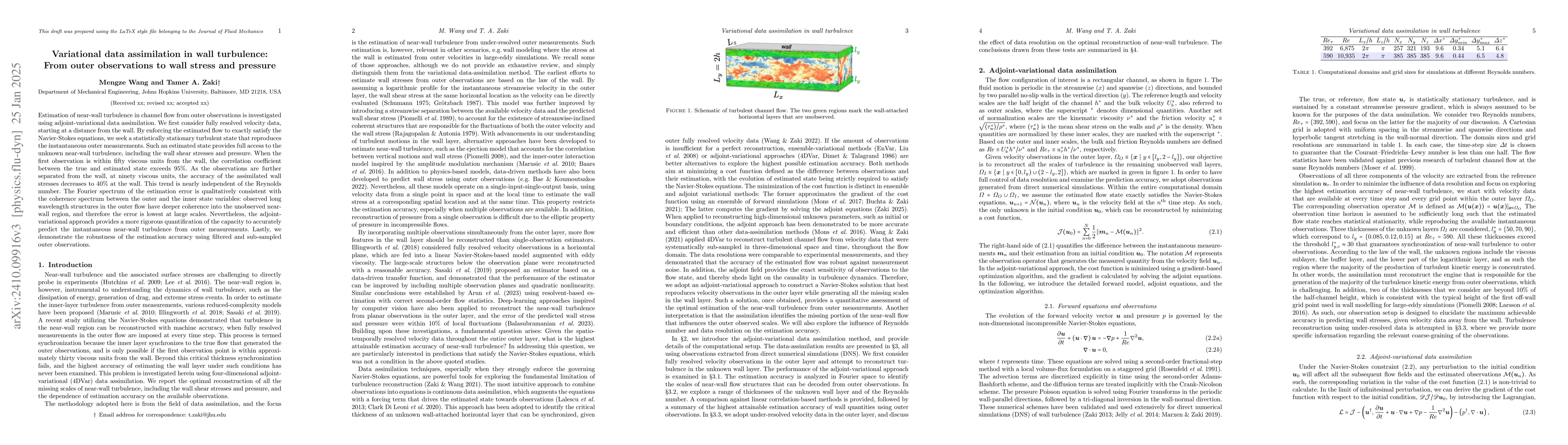 Thumbnail for Variational data assimilation in wall turbulence: From outer
  observations to wall stress and pressure