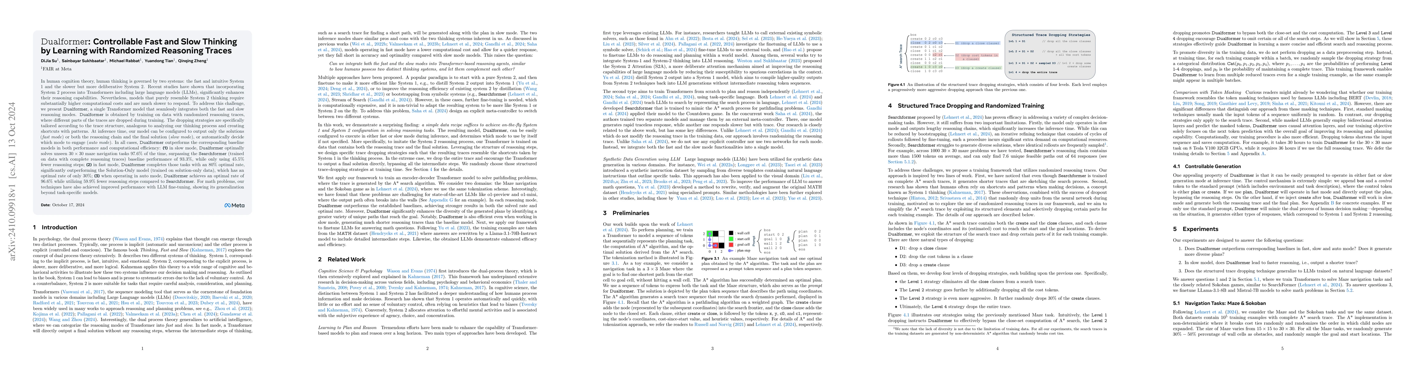 Thumbnail for Dualformer: Controllable Fast and Slow Thinking by Learning with
  Randomized Reasoning Traces