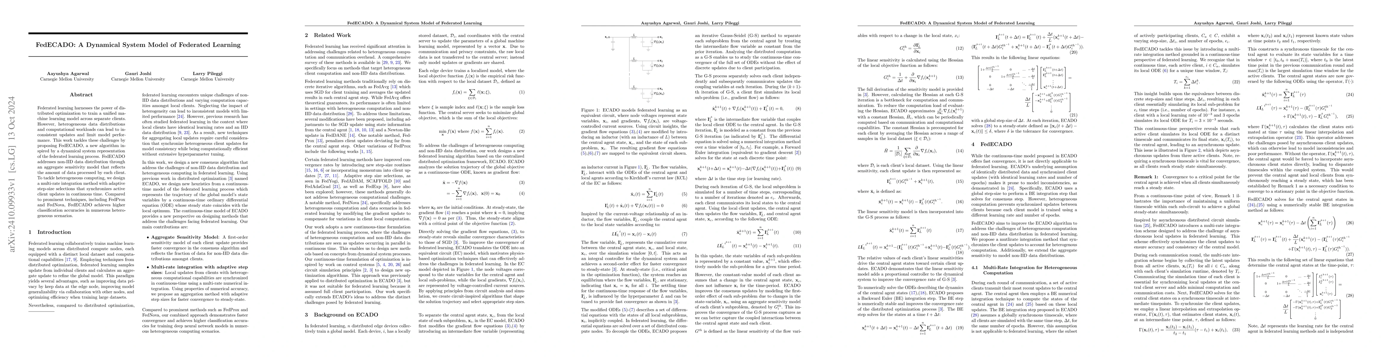 Thumbnail for FedECADO: A Dynamical System Model of Federated Learning