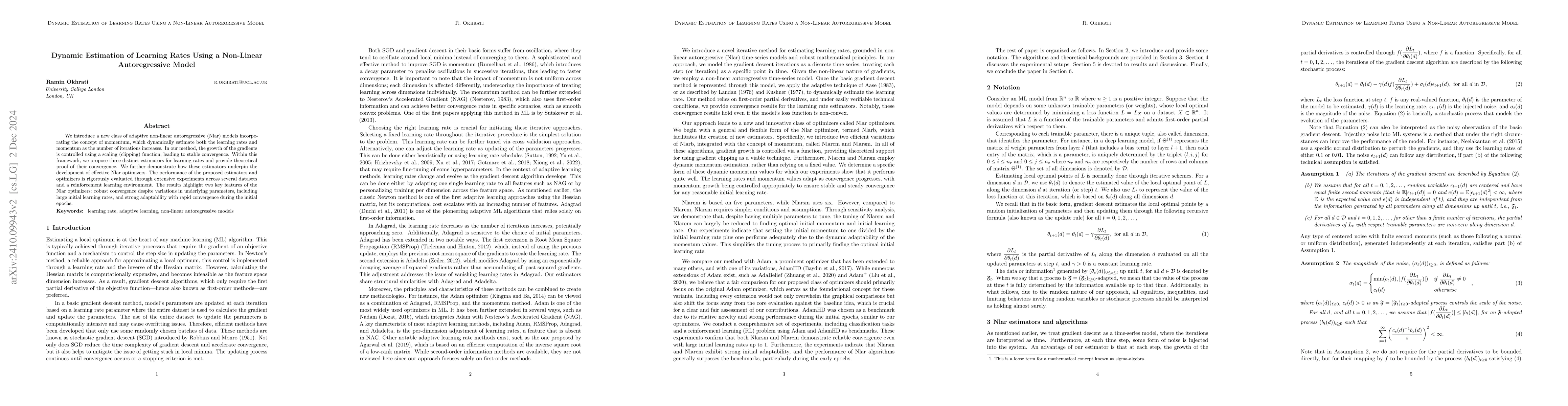 Thumbnail for Dynamic Estimation of Learning Rates Using a Non-Linear Autoregressive
  Model