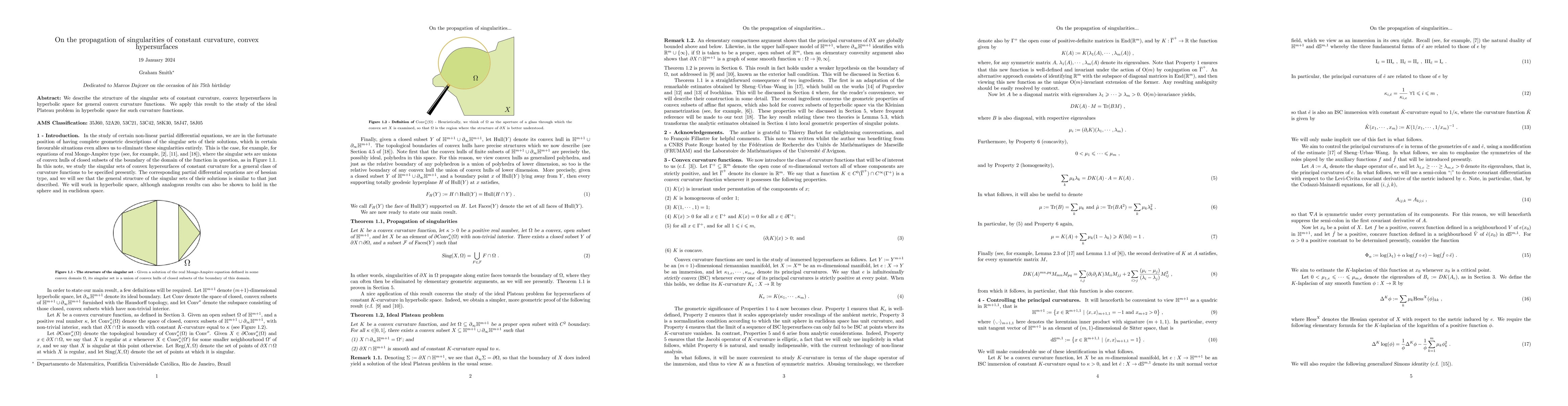 Thumbnail for On the propagation of singularities of constant curvature, convex
  hypersurfaces