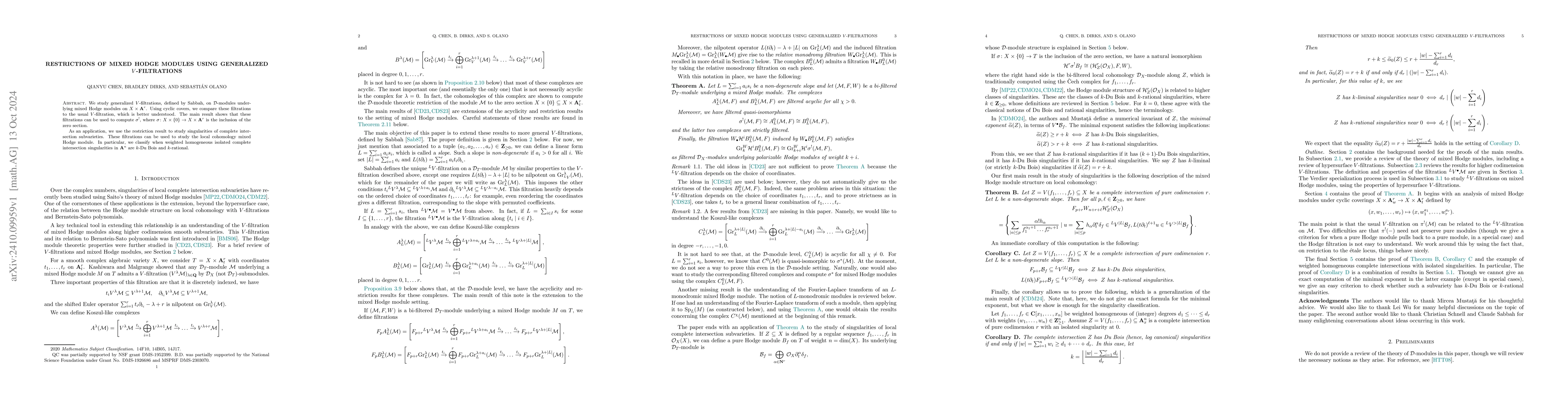 Thumbnail for Restrictions of mixed Hodge modules using generalized V-filtrations
