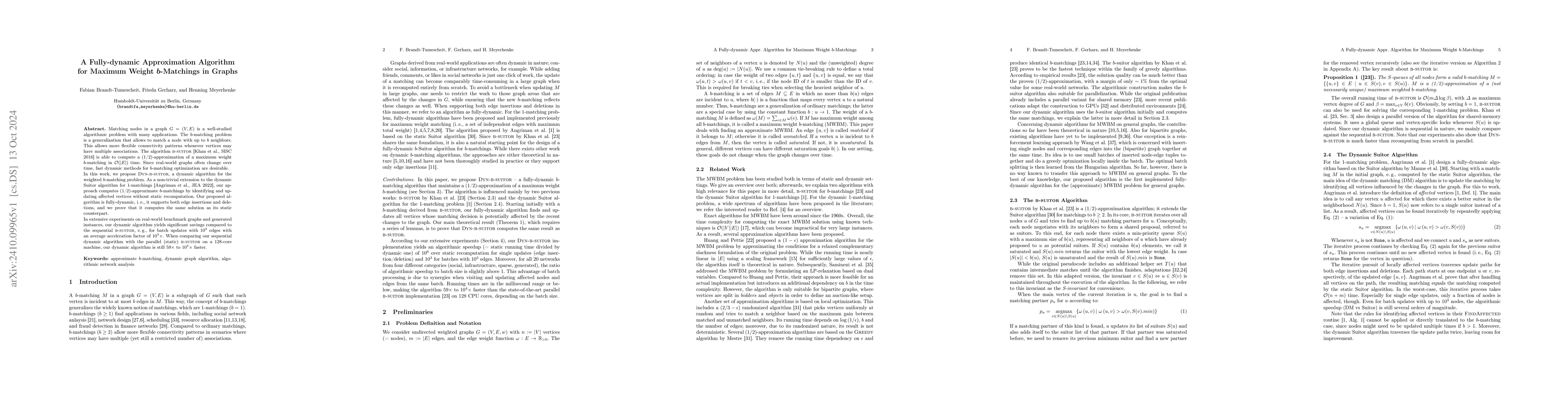 Thumbnail for A Fully-dynamic Approximation Algorithm for Maximum Weight b-Matchings
  in Graphs