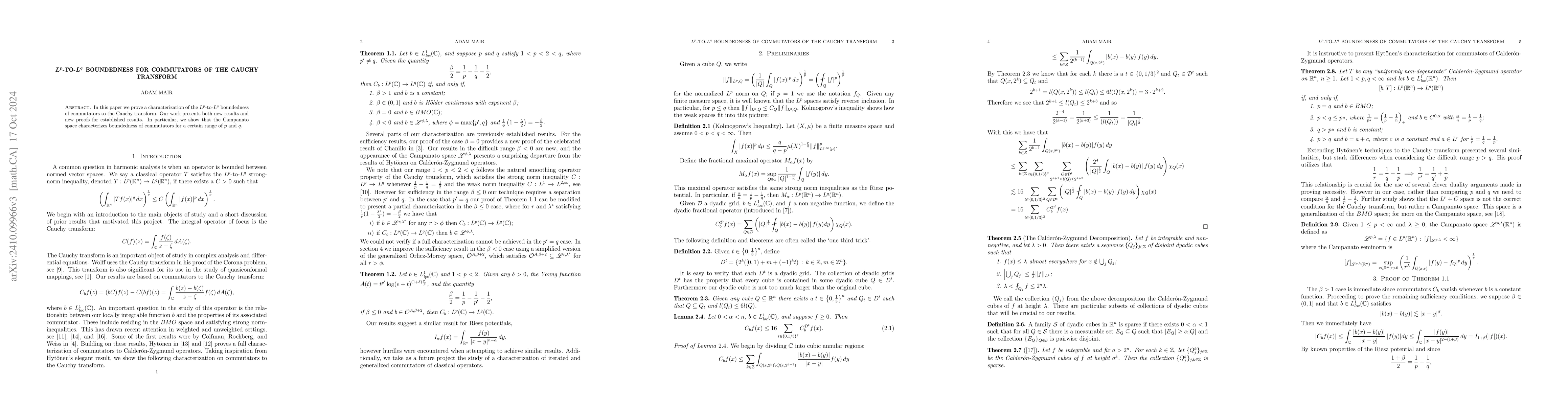 Thumbnail for $L^p$-to-$L^q$ boundedness for commutators of the Cauchy transform