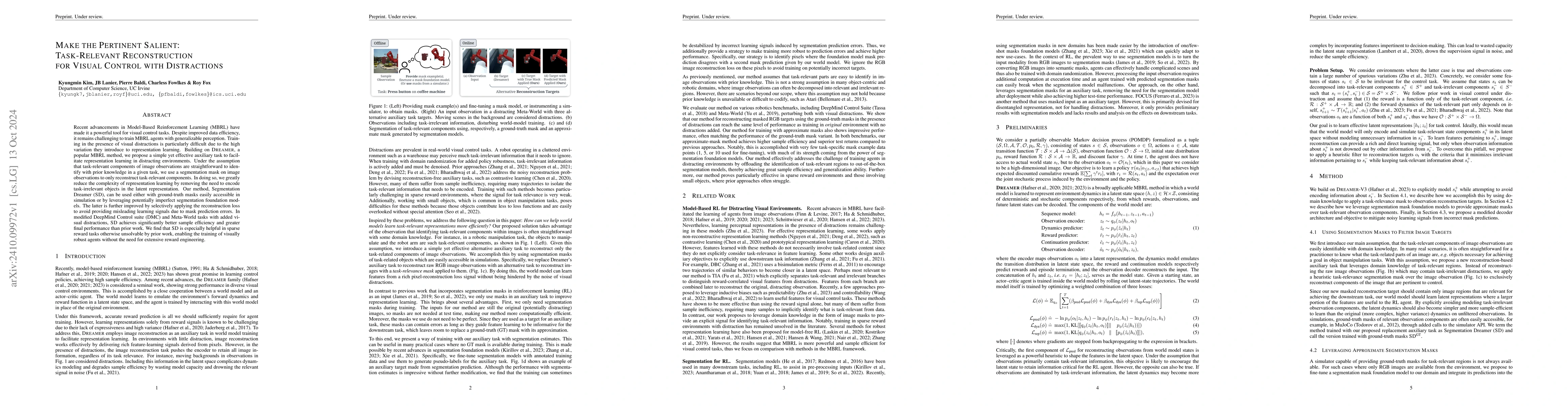 Thumbnail for Make the Pertinent Salient: Task-Relevant Reconstruction for Visual
  Control with Distractions