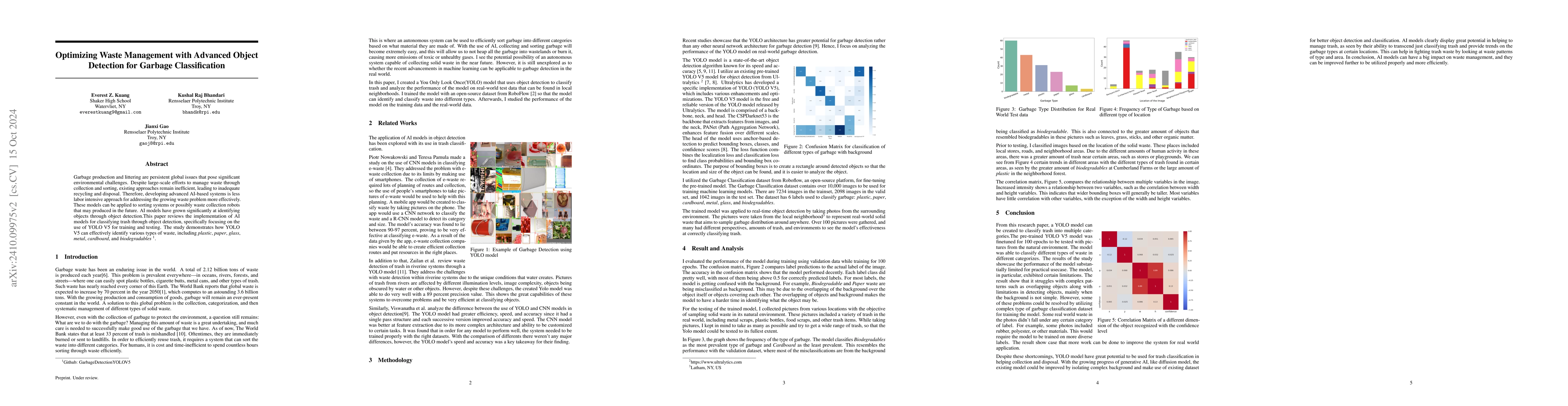 Thumbnail for Optimizing Waste Management with Advanced Object Detection for Garbage
  Classification