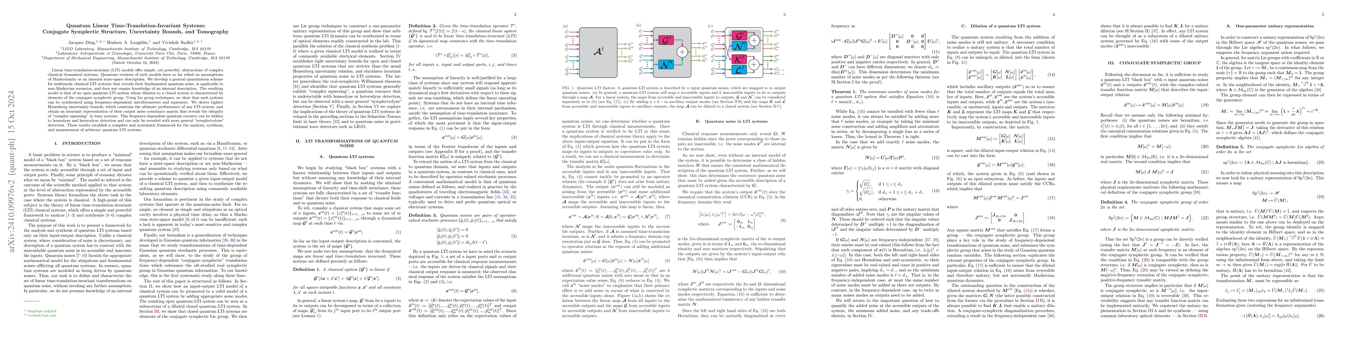 Thumbnail for Quantum Linear Time-Translation-Invariant Systems: Conjugate Symplectic
  Structure, Uncertainty Bounds, and Tomography