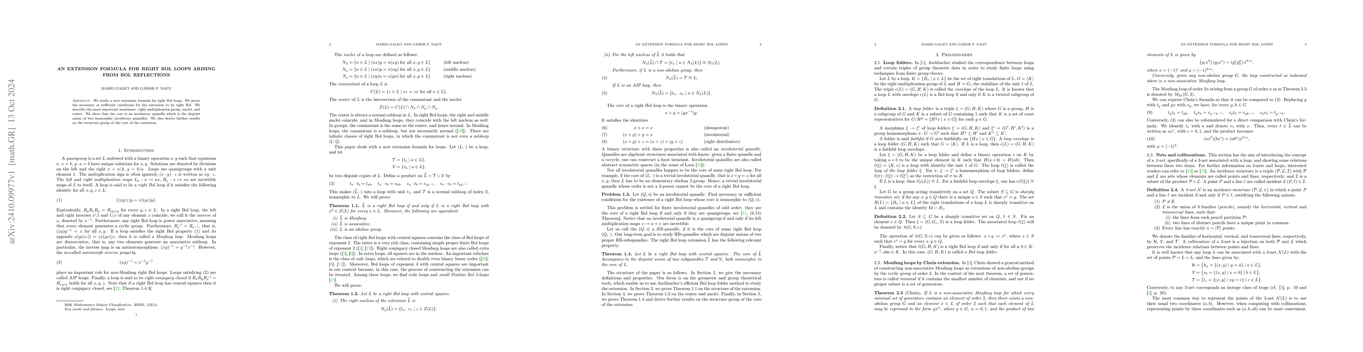 Thumbnail for An extension formula for right Bol loops arising from Bol reflections