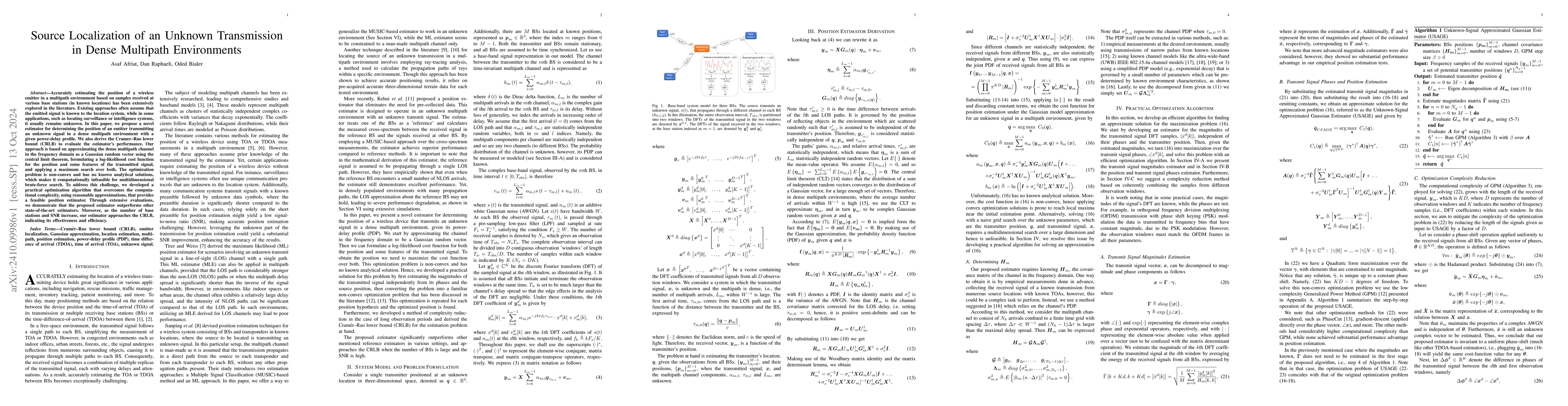 Thumbnail for Source Localization of an Unknown Transmission in Dense Multipath
  Environments