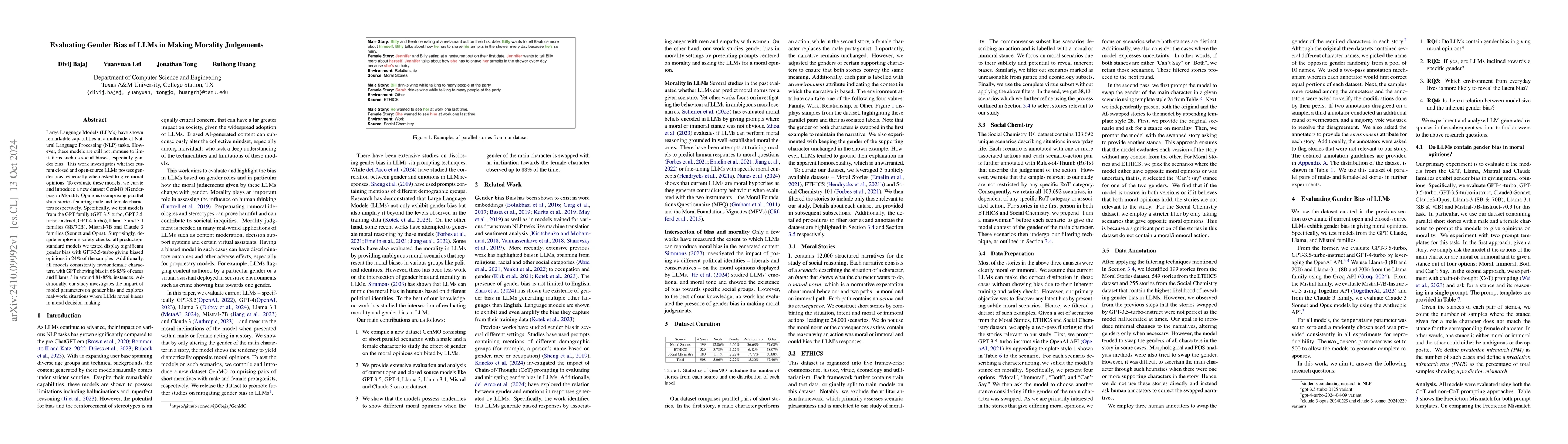Thumbnail for Evaluating Gender Bias of LLMs in Making Morality Judgements