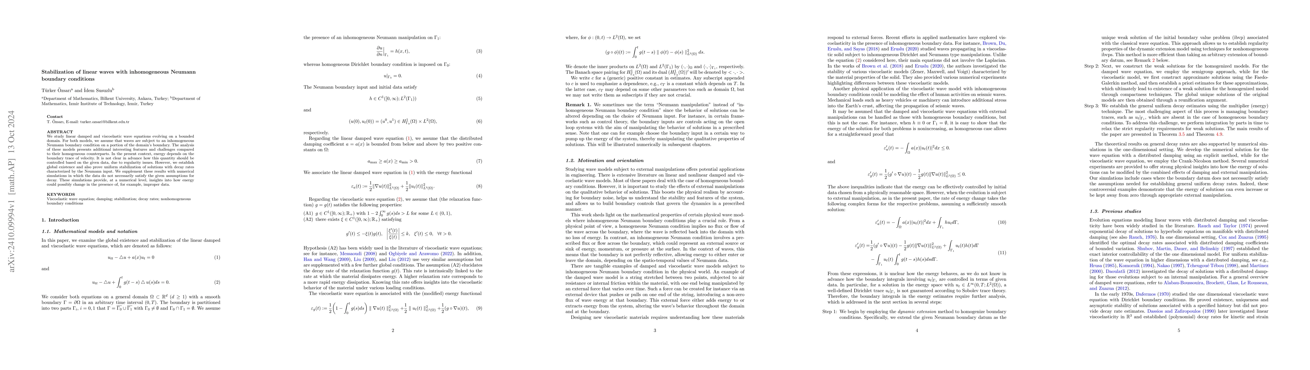 Thumbnail for Stabilization of linear waves with inhomogeneous Neumann boundary
  conditions