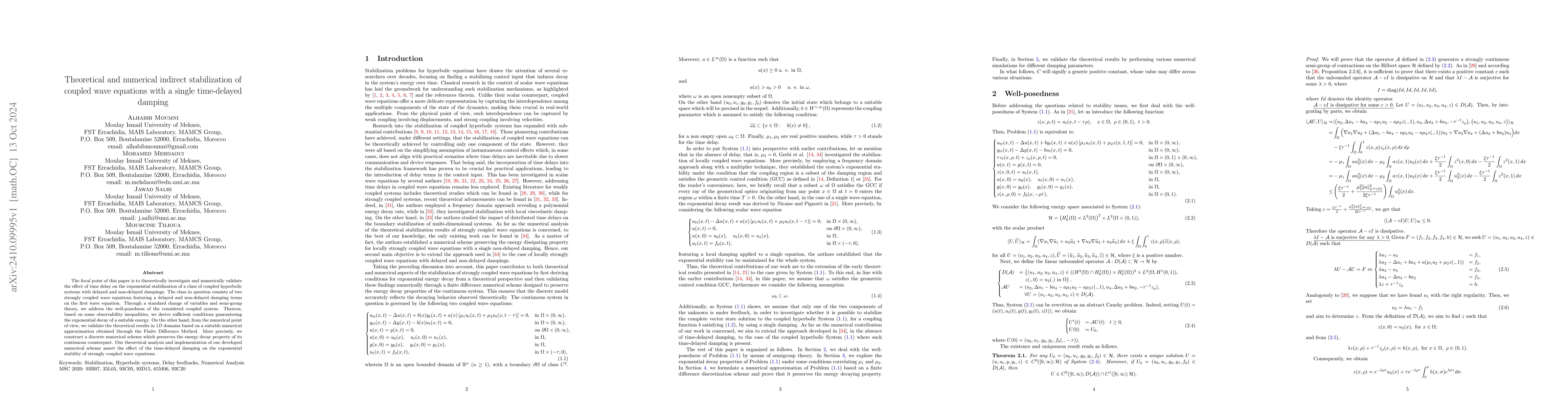 Thumbnail for Theoretical and numerical indirect stabilization of coupled wave
  equations with a single time-delayed damping