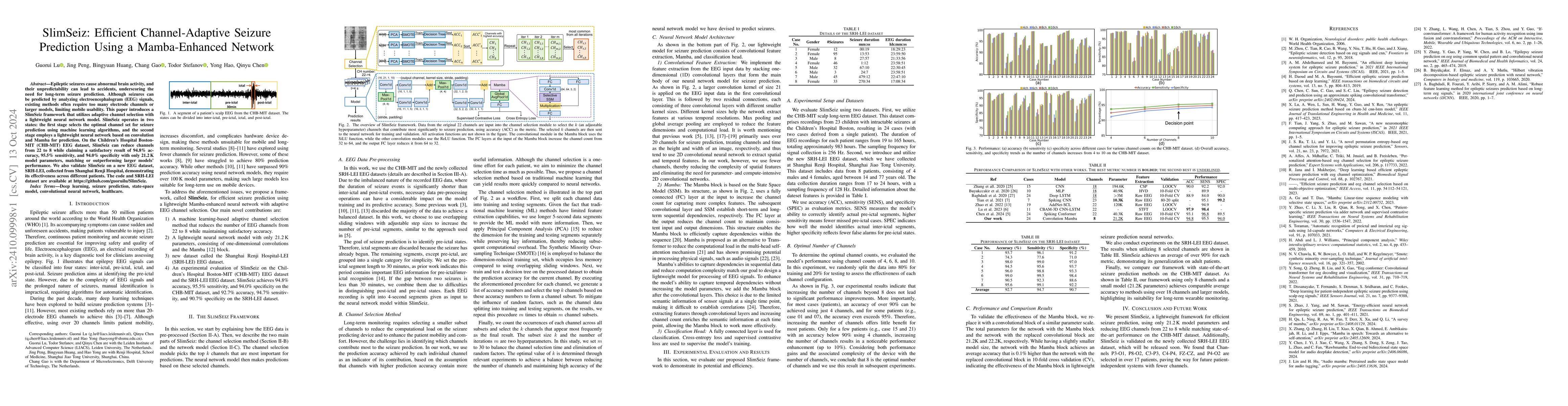Thumbnail for SlimSeiz: Efficient Channel-Adaptive Seizure Prediction Using a
  Mamba-Enhanced Network