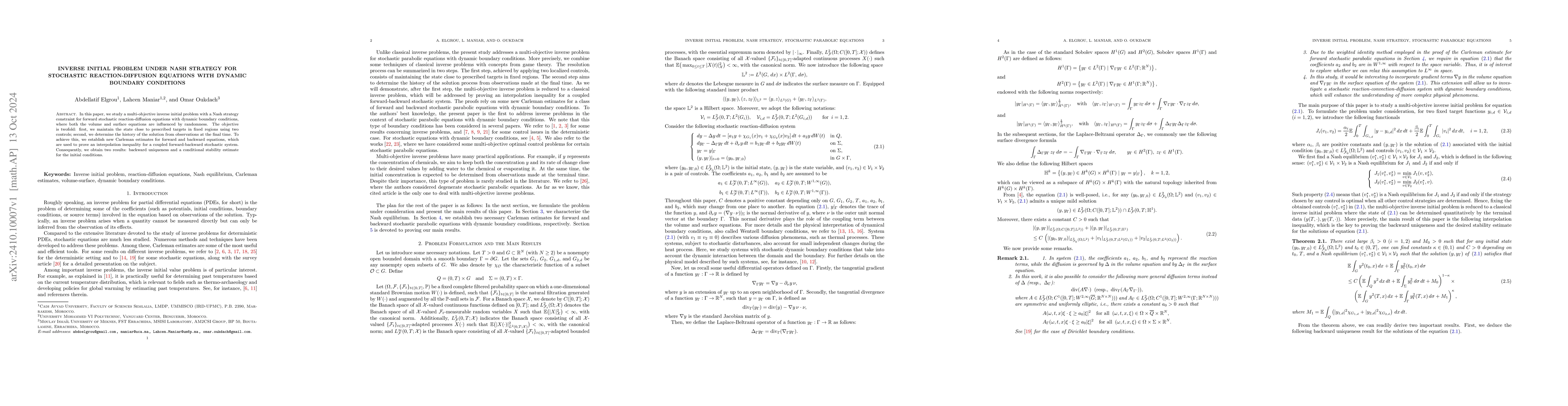 Thumbnail for Inverse initial problem under Nash strategy for stochastic
  reaction-diffusion equations with dynamic boundary conditions