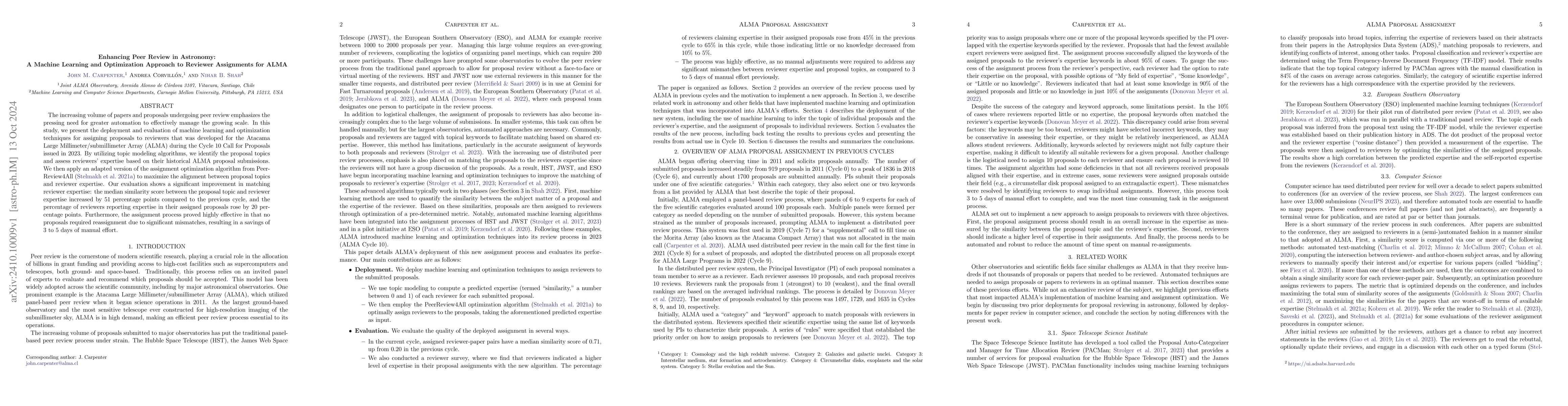 Thumbnail for Enhancing Peer Review in Astronomy: A Machine Learning and Optimization
  Approach to Reviewer Assignments for ALMA