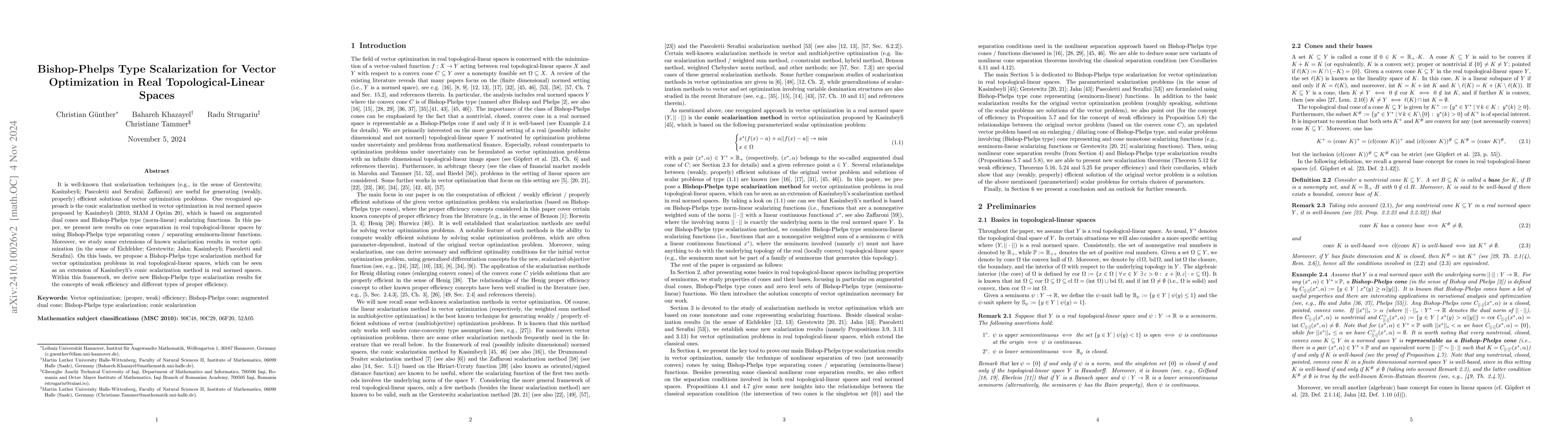 Thumbnail for Bishop-Phelps Type Scalarization for Vector Optimization in Real
  Topological-Linear Spaces
