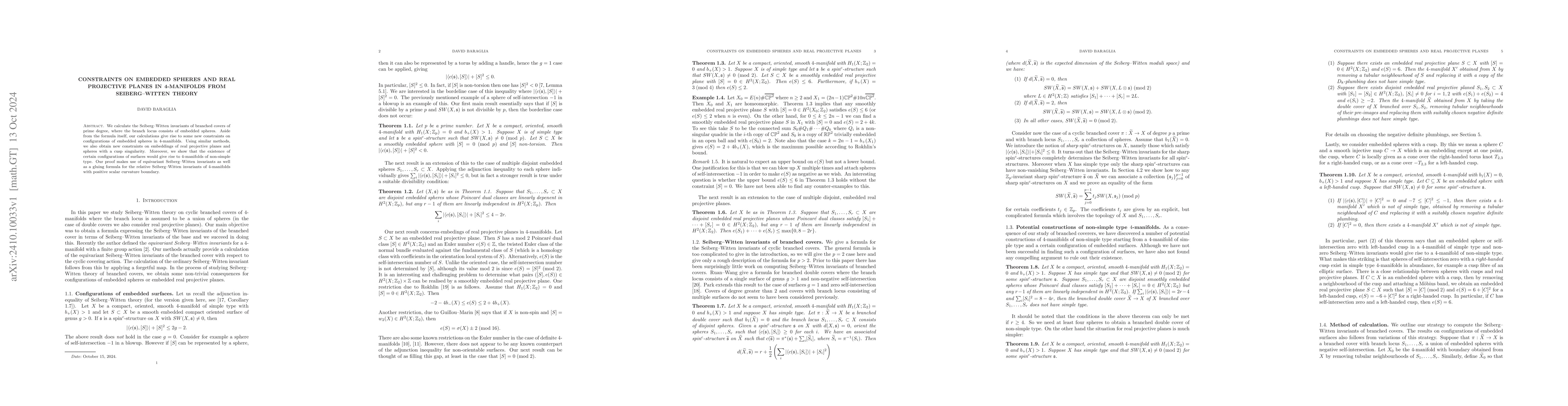 Thumbnail for Constraints on embedded spheres and real projective planes in
  4-manifolds from Seiberg-Witten theory