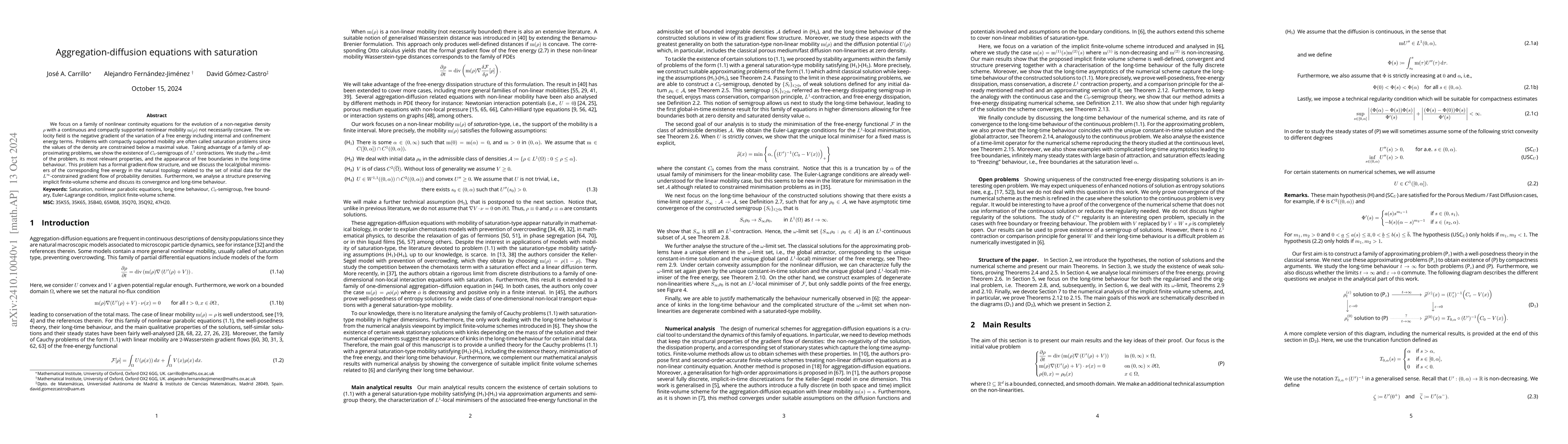 Thumbnail for Aggregation-diffusion equations with saturation