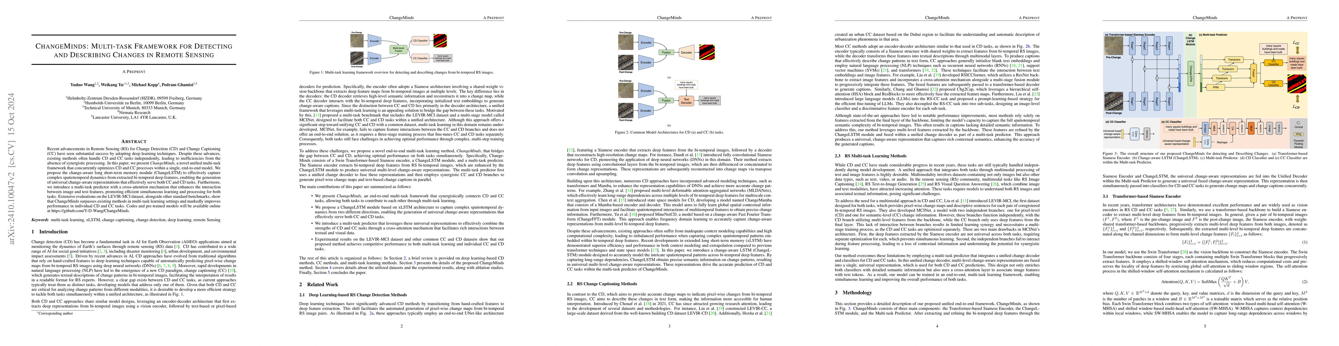 Thumbnail for ChangeMinds: Multi-task Framework for Detecting and Describing Changes
  in Remote Sensing