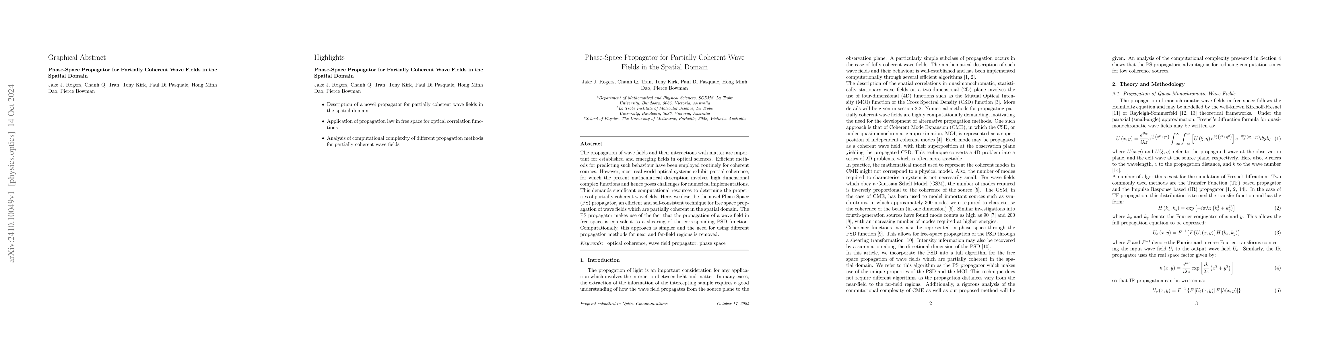 Thumbnail for Phase-Space Propagator for Partially Coherent Wave Fields in the Spatial
  Domain