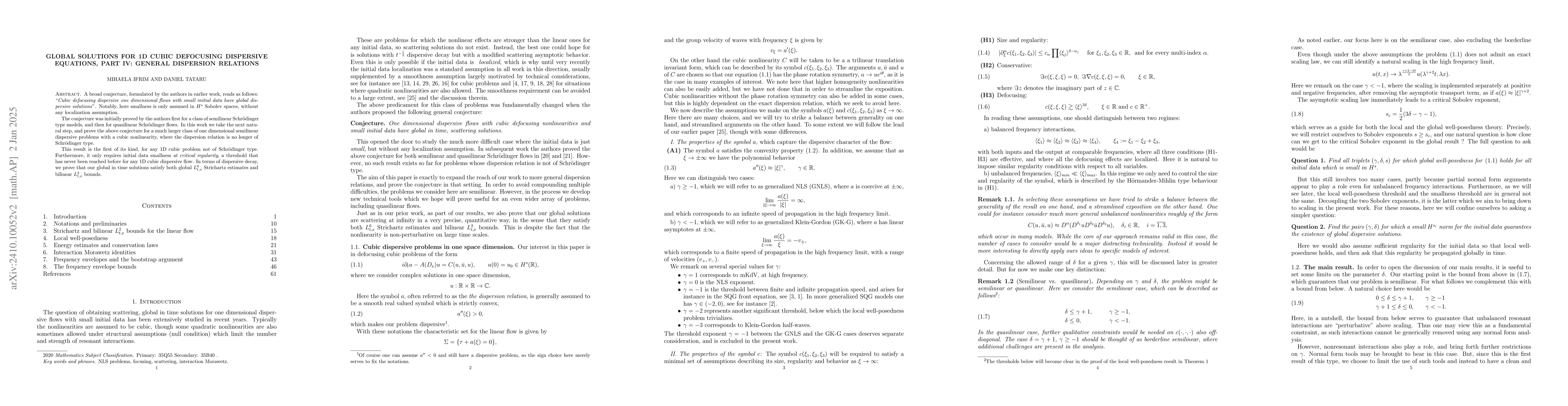 Thumbnail for Global solutions for 1D cubic defocusing dispersive equations, Part IV:
  general dispersion relations