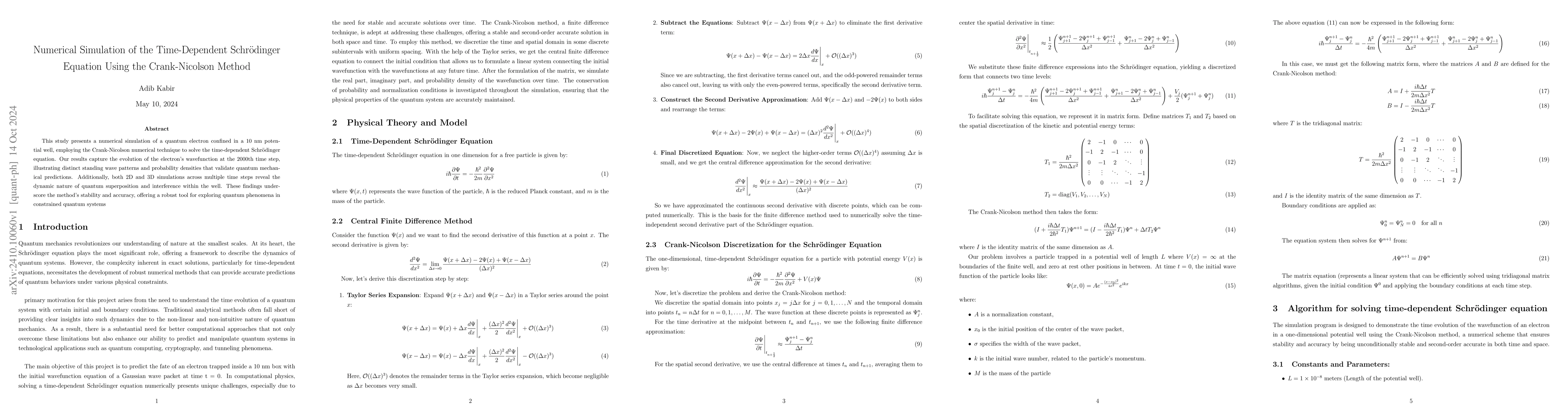 Thumbnail for Numerical Simulation of the Time-Dependent Schrodinger Equation Using
  the Crank-Nicolson Method