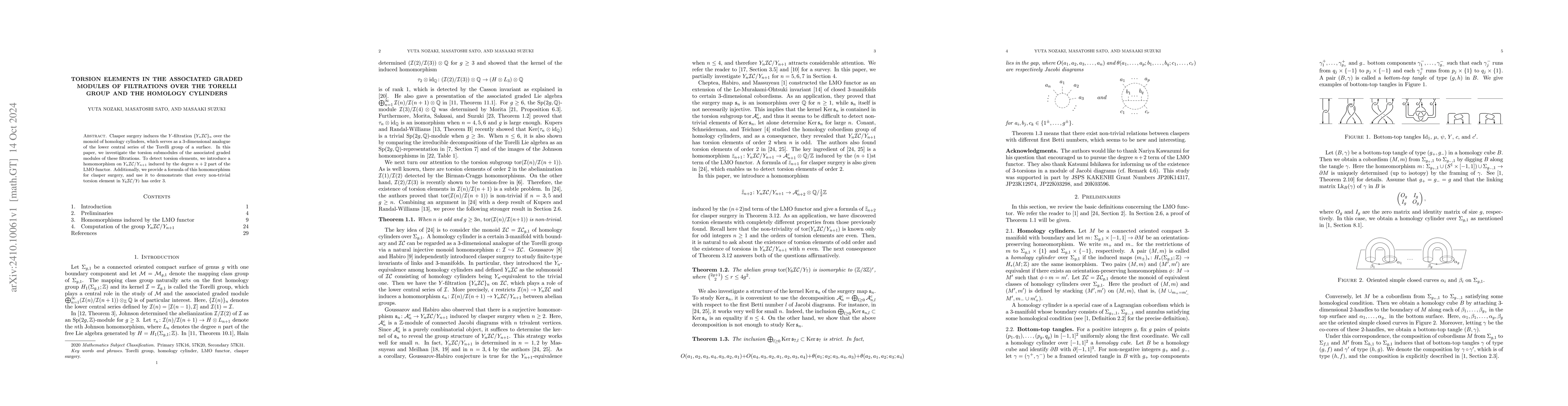Thumbnail for Torsion elements in the associated graded modules of filtrations over
  the Torelli group and the homology cylinders