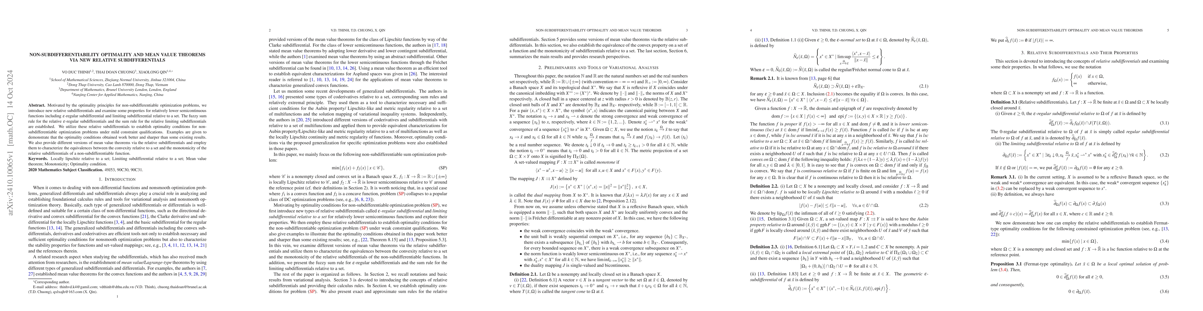 Thumbnail for Non-subdifferentiability optimality and mean value theorems via new
  relative subdifferentials
