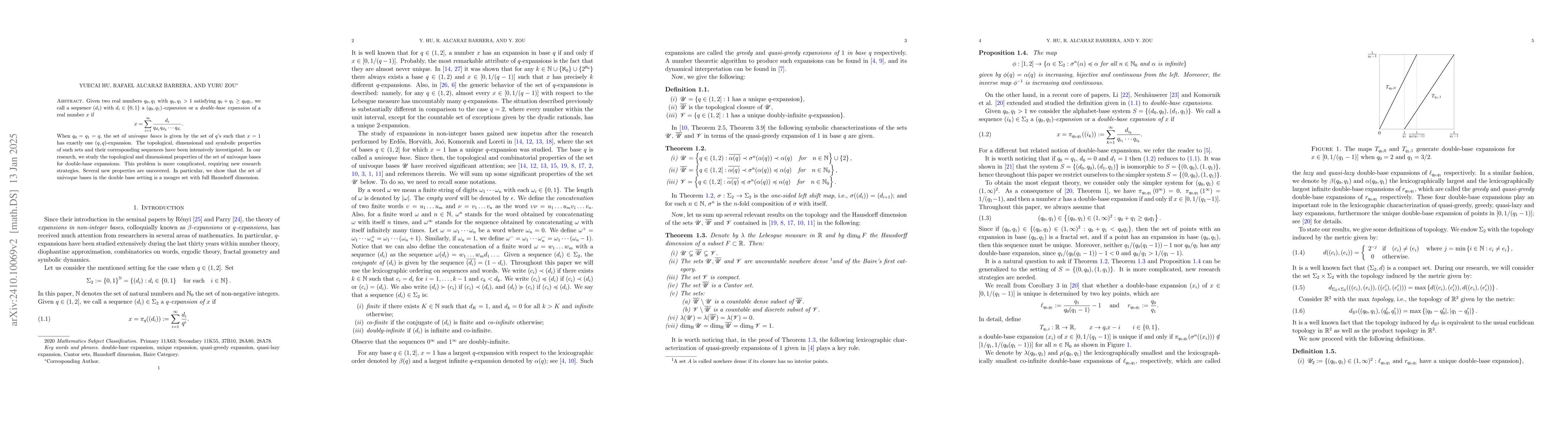 Thumbnail for Topological and dimensional properties of univoque bases in double-base
  expansions
