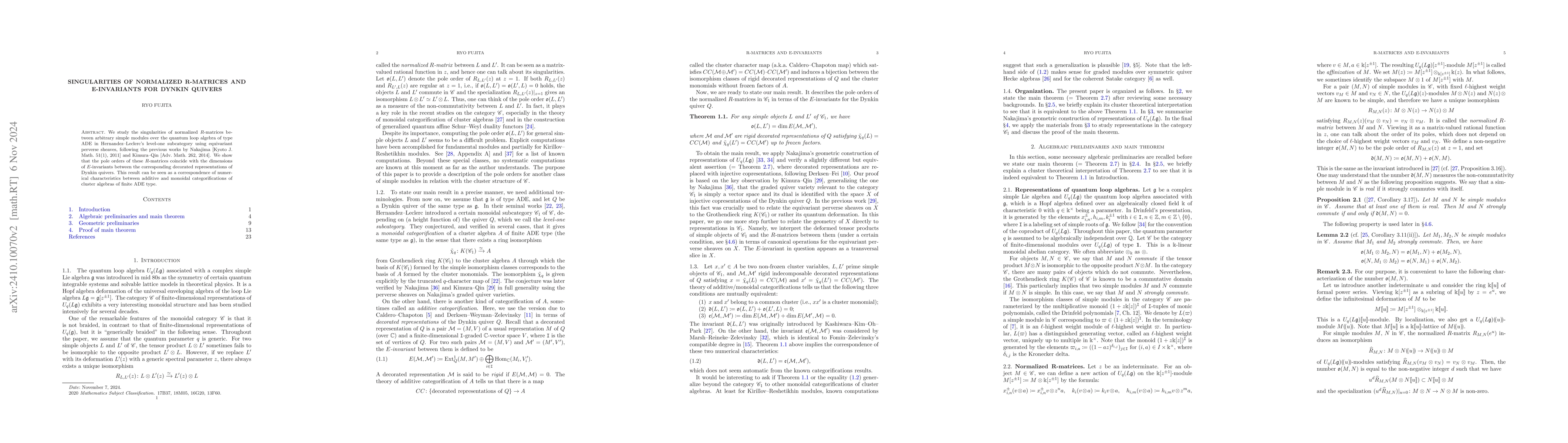 Thumbnail for Singularities of normalized R-matrices and E-invariants for Dynkin
  quivers