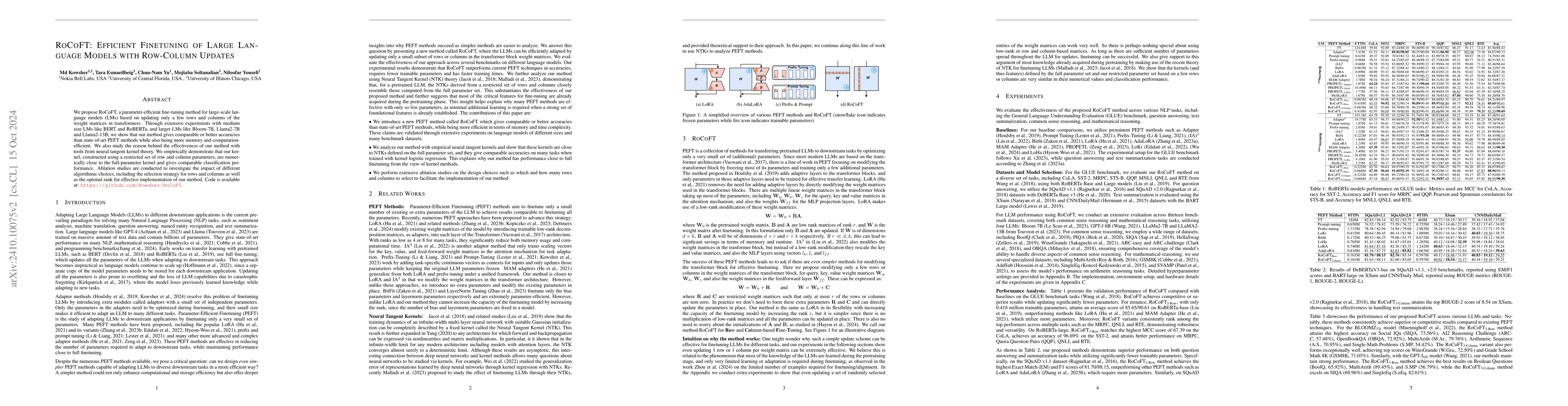 Thumbnail for RoCoFT: Efficient Finetuning of Large Language Models with Row-Column
  Updates