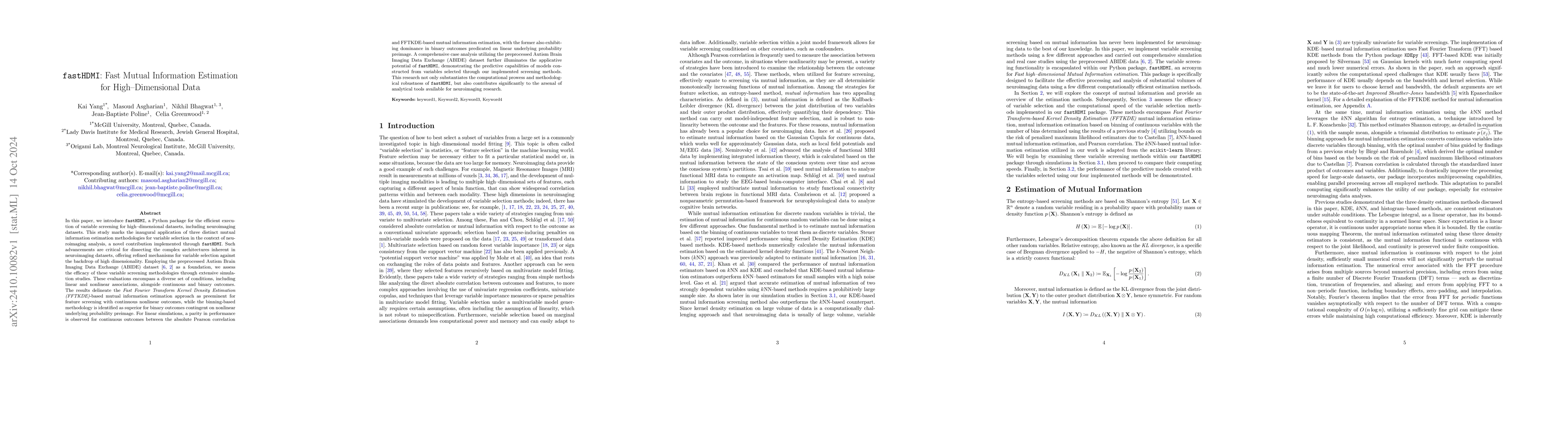 Thumbnail for fastHDMI: Fast Mutual Information Estimation for High-Dimensional Data