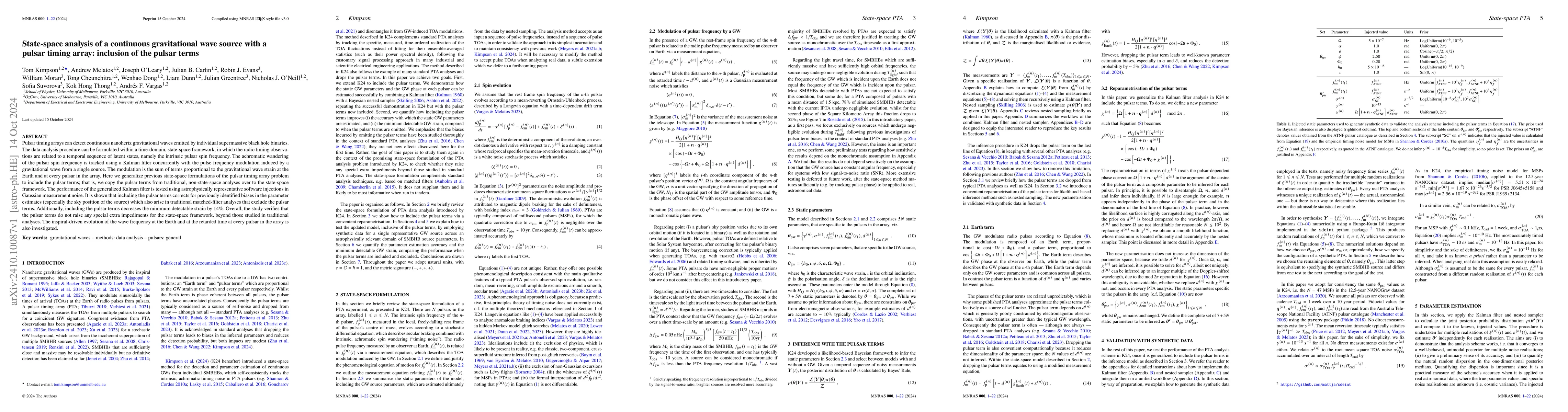 Thumbnail for State-space analysis of a continuous gravitational wave source with a
  pulsar timing array: inclusion of the pulsar terms