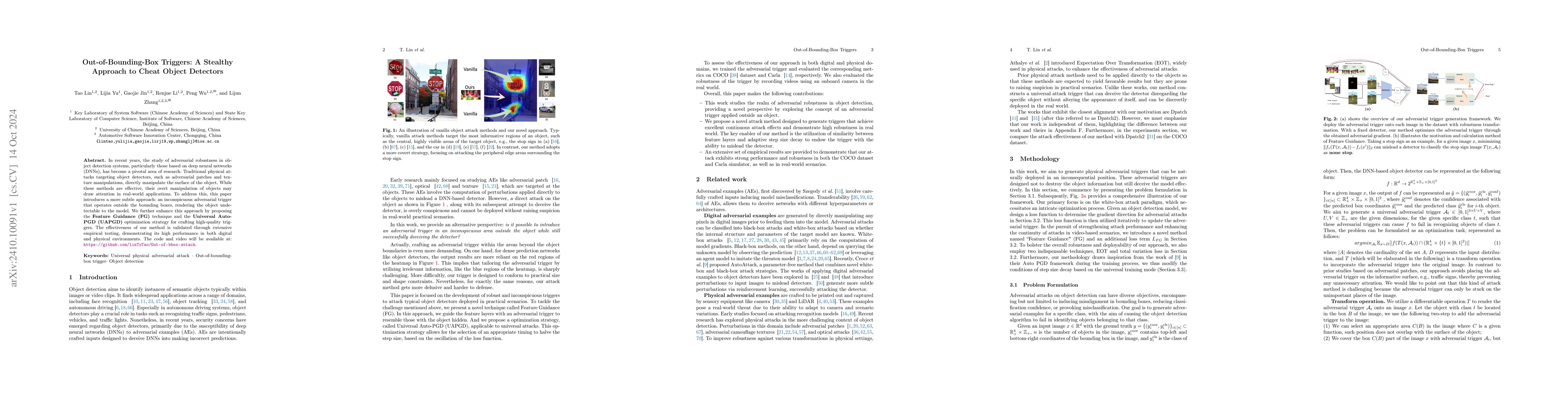 Thumbnail for Out-of-Bounding-Box Triggers: A Stealthy Approach to Cheat Object
  Detectors