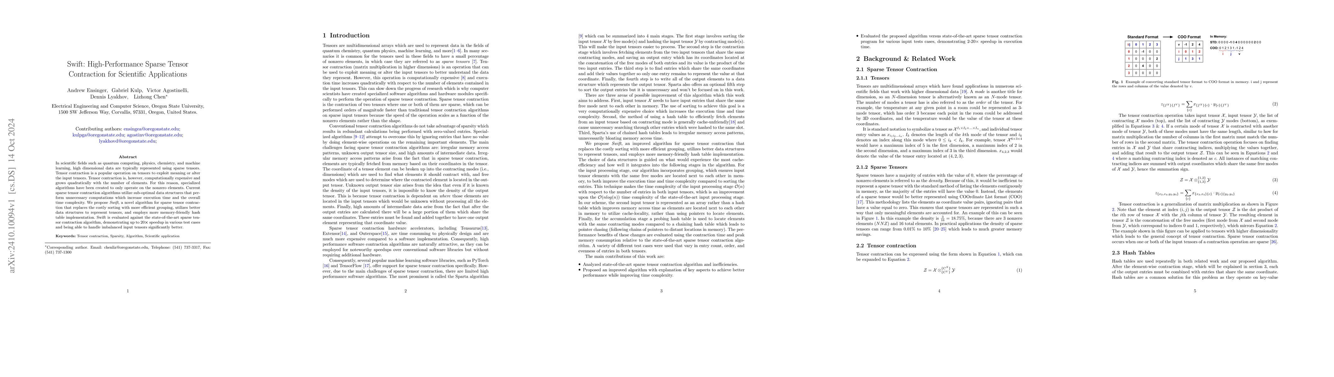Thumbnail for Swift: High-Performance Sparse Tensor Contraction for Scientific
  Applications