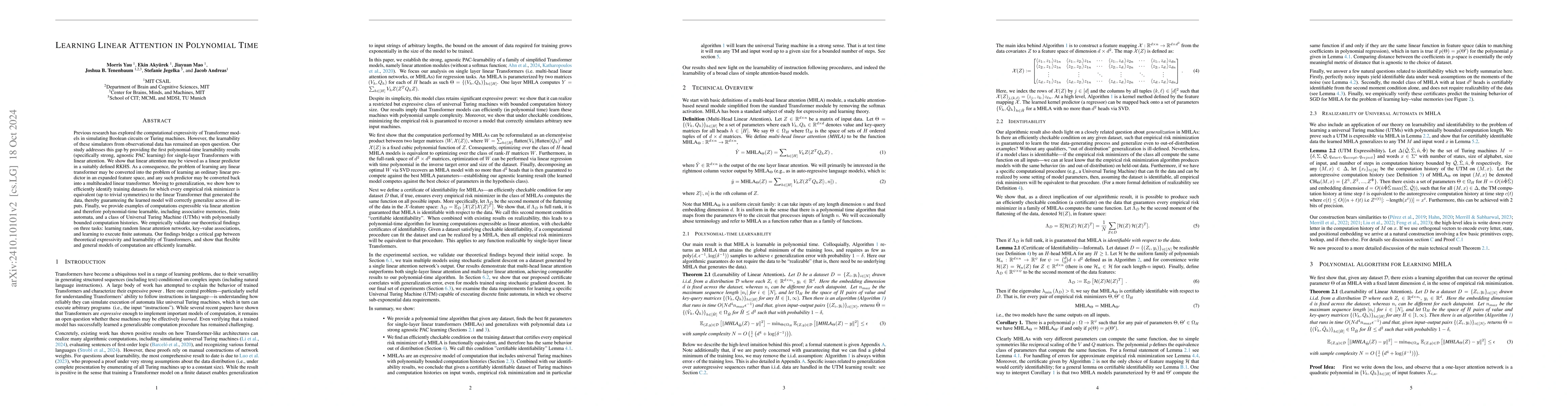 Thumbnail for Learning Linear Attention in Polynomial Time