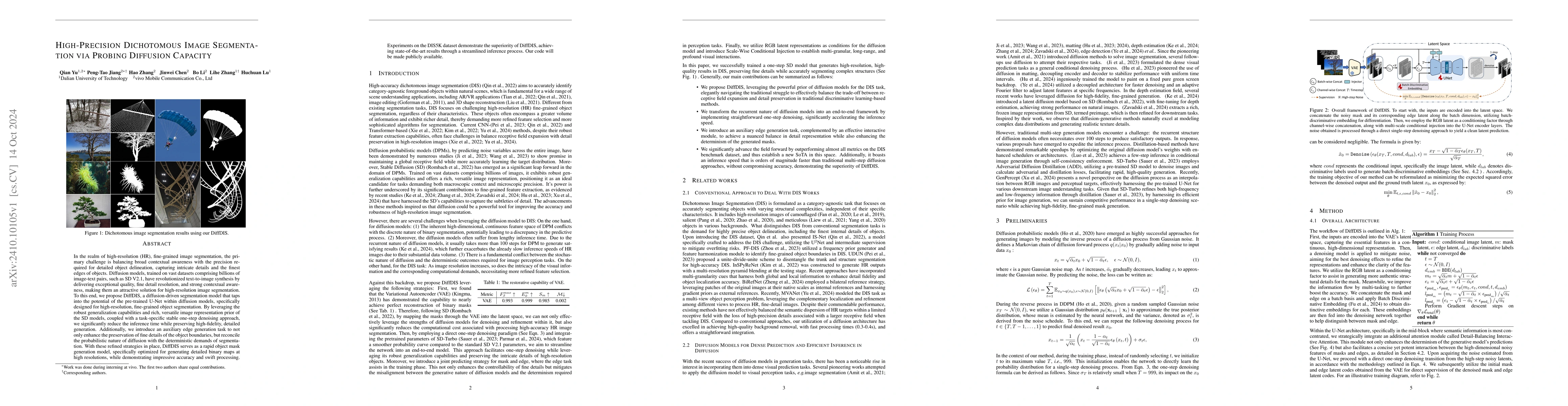 Thumbnail for High-Precision Dichotomous Image Segmentation via Probing Diffusion
  Capacity