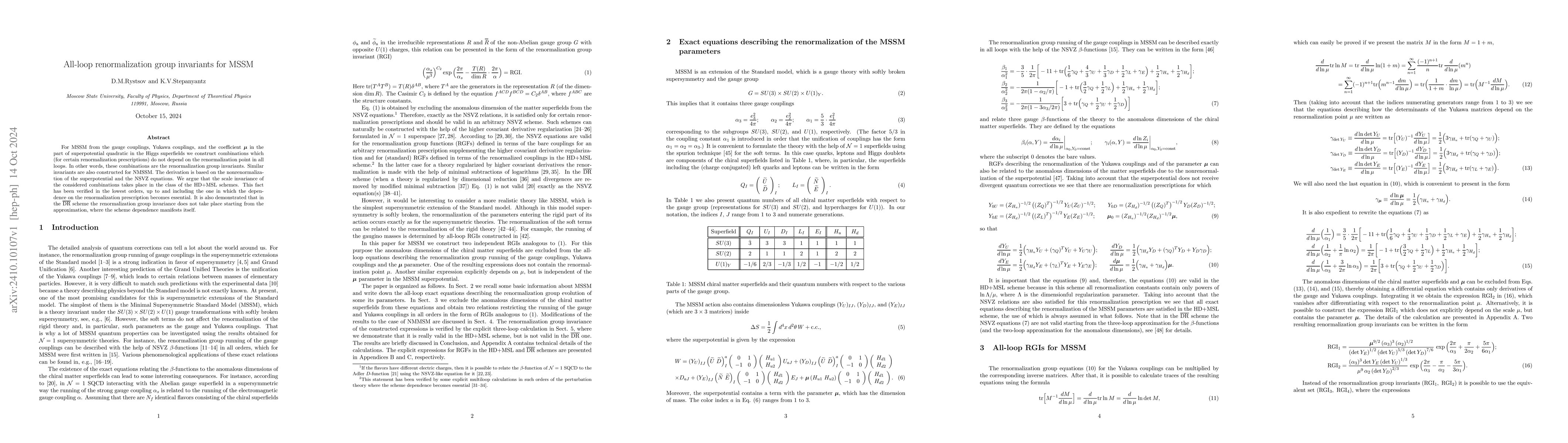 Thumbnail for All-loop renormalization group invariants for MSSM