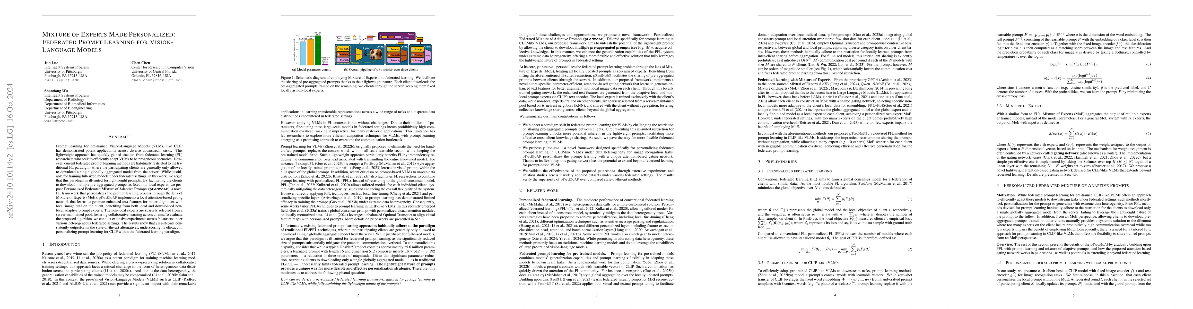 Thumbnail for Mixture of Experts Made Personalized: Federated Prompt Learning for
  Vision-Language Models