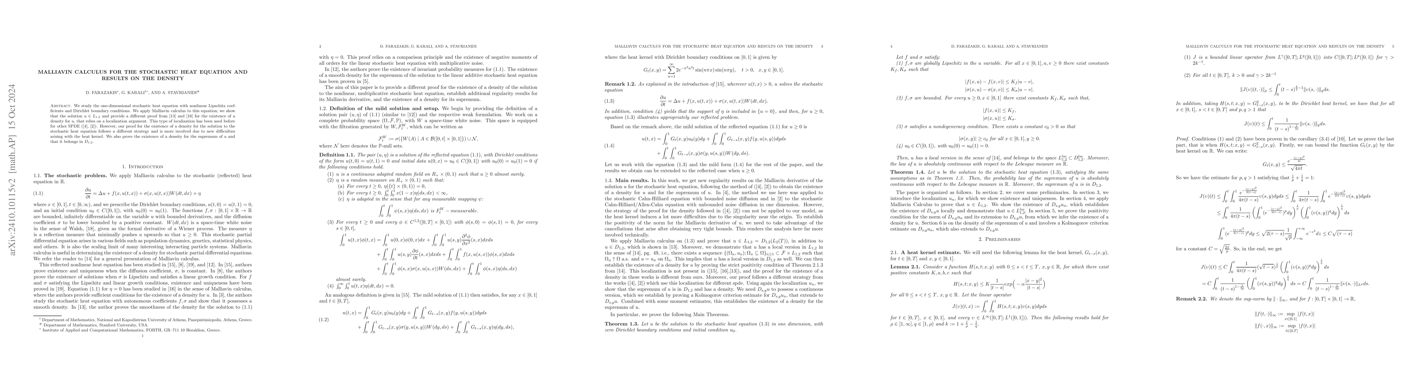 Thumbnail for Malliavin Calculus for the stochastic heat equation and results on the
  density