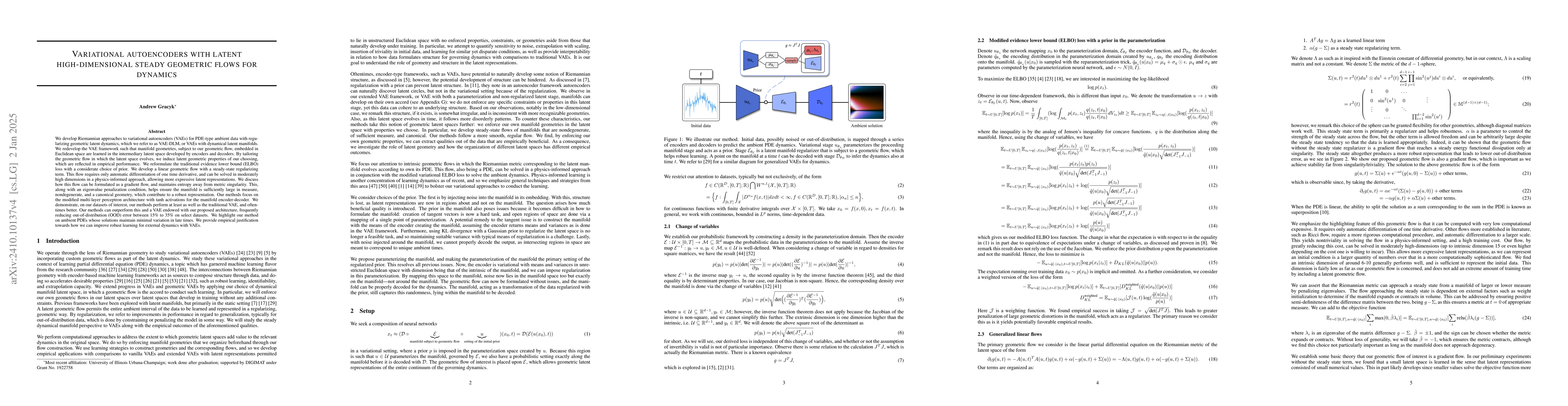 Thumbnail for Variational autoencoders with latent high-dimensional steady geometric
  flows for dynamics