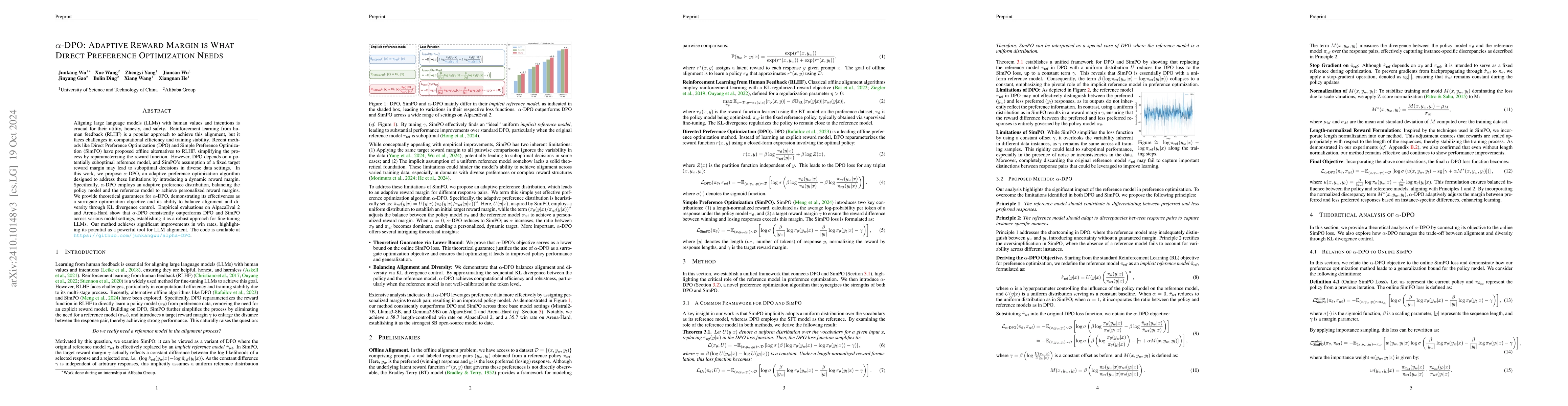 Thumbnail for $α$-DPO: Adaptive Reward Margin is What Direct Preference
  Optimization Needs