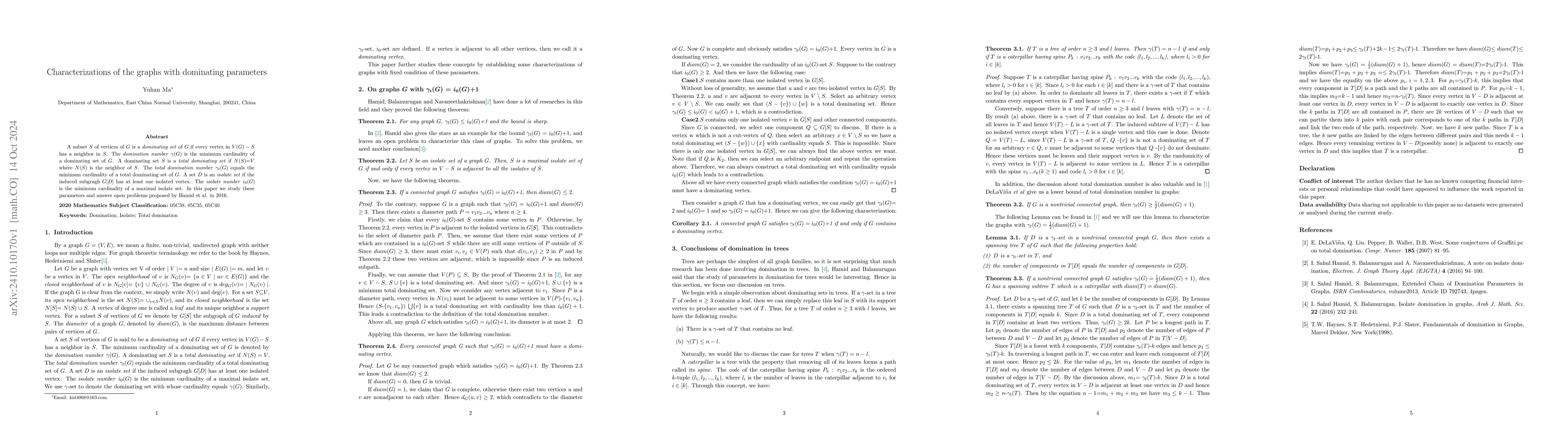 Thumbnail for Characterizations of the graphs with dominating parameters