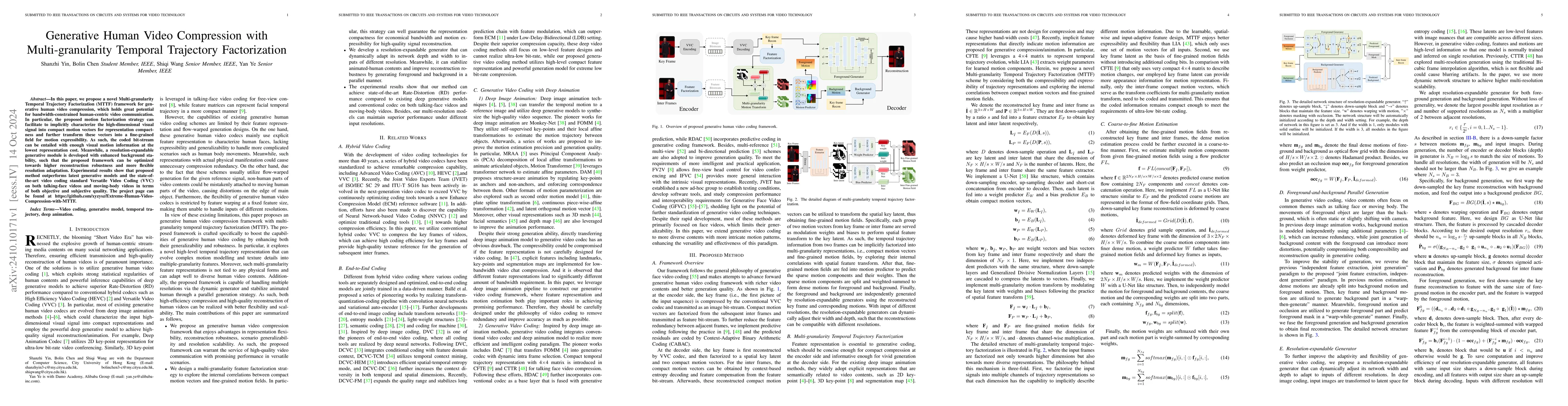 Thumbnail for Generative Human Video Compression with Multi-granularity Temporal
  Trajectory Factorization